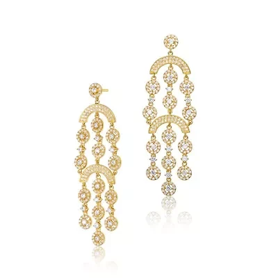 Lab Created Sterling Silver 14K Gold Plated with Clear Cubic Zirconia Double Tier Chandelier Drop Earrings
