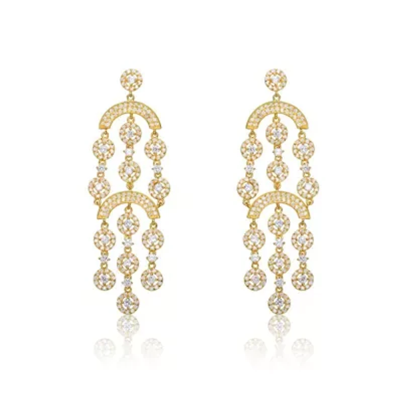 Lab Created Sterling Silver 14K Gold Plated with Clear Cubic Zirconia Double Tier Chandelier Drop Earrings