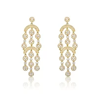 Lab Created Sterling Silver 14K Gold Plated with Clear Cubic Zirconia Double Tier Chandelier Drop Earrings