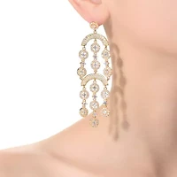 Lab Created Sterling Silver 14K Gold Plated with Clear Cubic Zirconia Double Tier Chandelier Drop Earrings