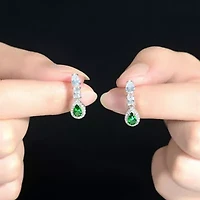 Lab Created Sterling Silver White Gold Plated with Emerald Green Cubic Zirconia Drop Earrings