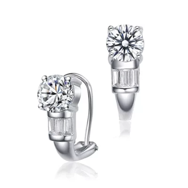 Lab Created Sterling Silver White Gold Plated with Clear Cubic Zirconia Petite Lever Back Earrings