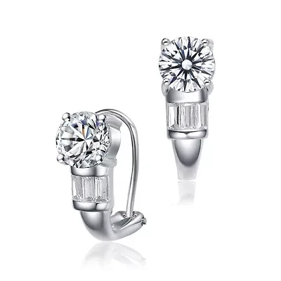 Lab Created Sterling Silver White Gold Plated with Clear Cubic Zirconia Petite Lever Back Earrings