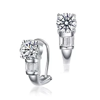 Lab Created Sterling Silver White Gold Plated with Clear Cubic Zirconia Petite Lever Back Earrings