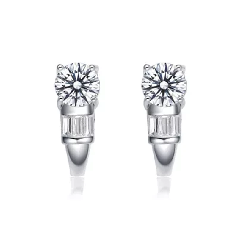 Lab Created Sterling Silver White Gold Plated with Clear Cubic Zirconia Petite Lever Back Earrings
