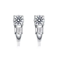 Lab Created Sterling Silver White Gold Plated with Clear Cubic Zirconia Petite Lever Back Earrings