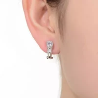 Lab Created Sterling Silver White Gold Plated with Clear Cubic Zirconia Petite Lever Back Earrings
