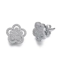 Lab Created Sterling Silver White Gold Plating with Clear Cubic Zirconia Double flower Stud Earrings