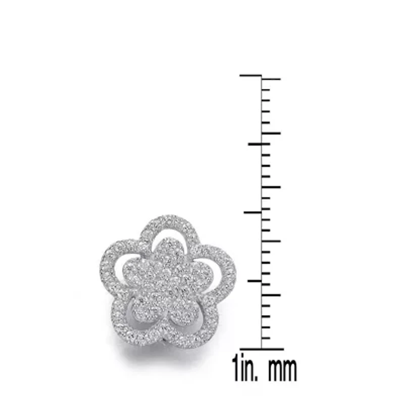 Lab Created Sterling Silver White Gold Plating with Clear Cubic Zirconia Double flower Stud Earrings