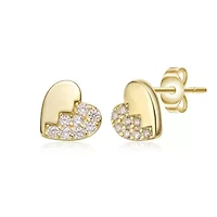 Lab Created Sterling Silver 14K Gold Plated with Clear Cubic Zirconia Heart Stud Butterfly Earrings For Kids
