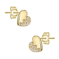 Lab Created Sterling Silver 14K Gold Plated with Clear Cubic Zirconia Heart Stud Butterfly Earrings For Kids