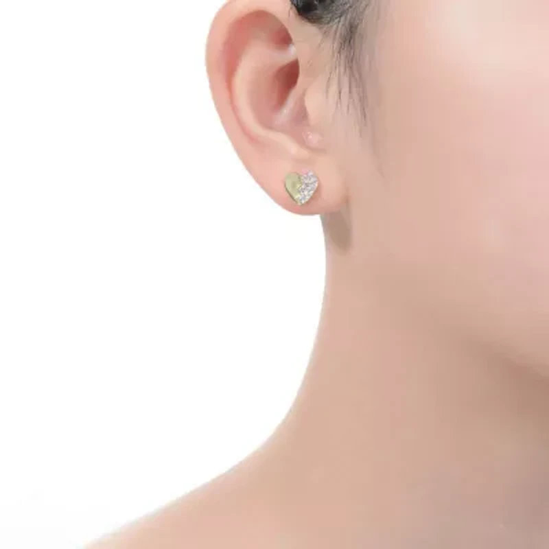 Lab Created Sterling Silver 14K Gold Plated with Clear Cubic Zirconia Heart Stud Butterfly Earrings For Kids