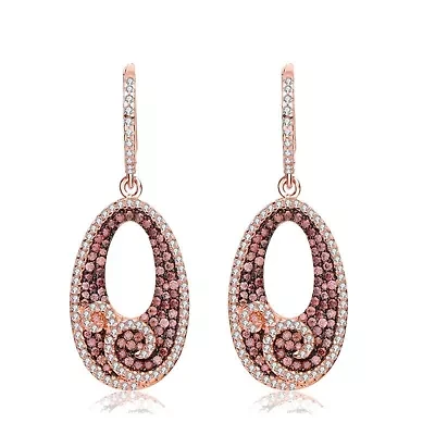 Lab Created Sterling Silver 18K Rose Gold Plating with Cubic Zirconia Open Oval Dangle Swirl Earring