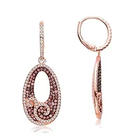 Lab Created Sterling Silver 18K Rose Gold Plating with Cubic Zirconia Open Oval Dangle Swirl Earring