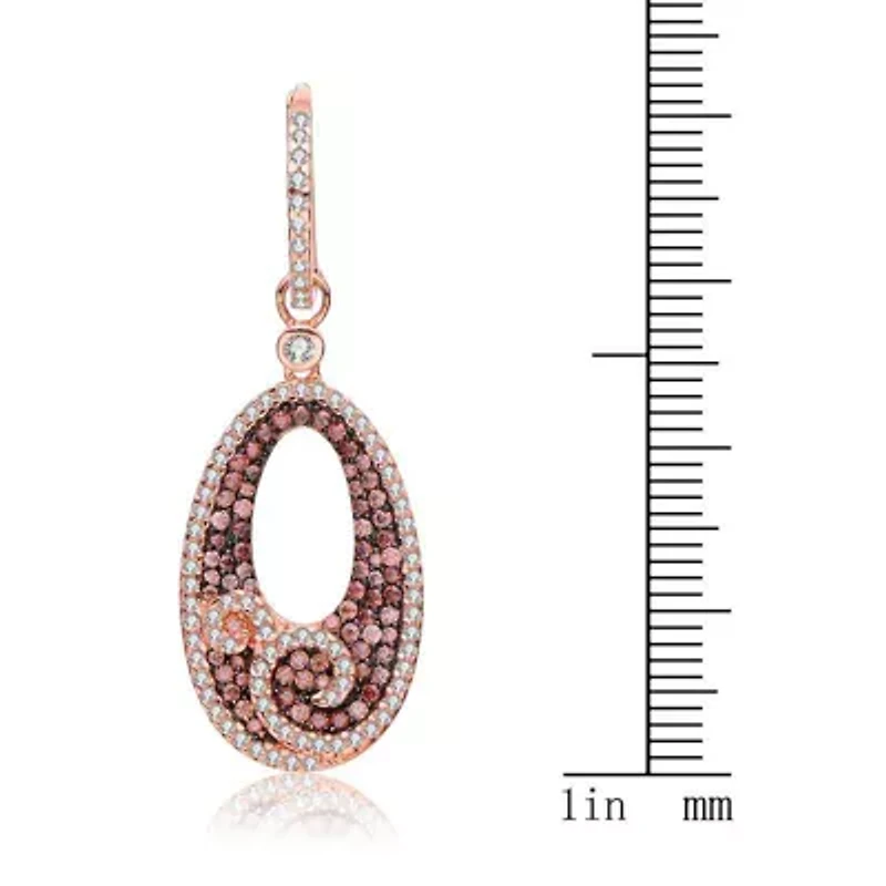 Lab Created Sterling Silver 18K Rose Gold Plating with Cubic Zirconia Open Oval Dangle Swirl Earring