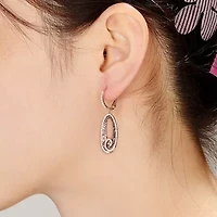 Lab Created Sterling Silver 18K Rose Gold Plating with Cubic Zirconia Open Oval Dangle Swirl Earring