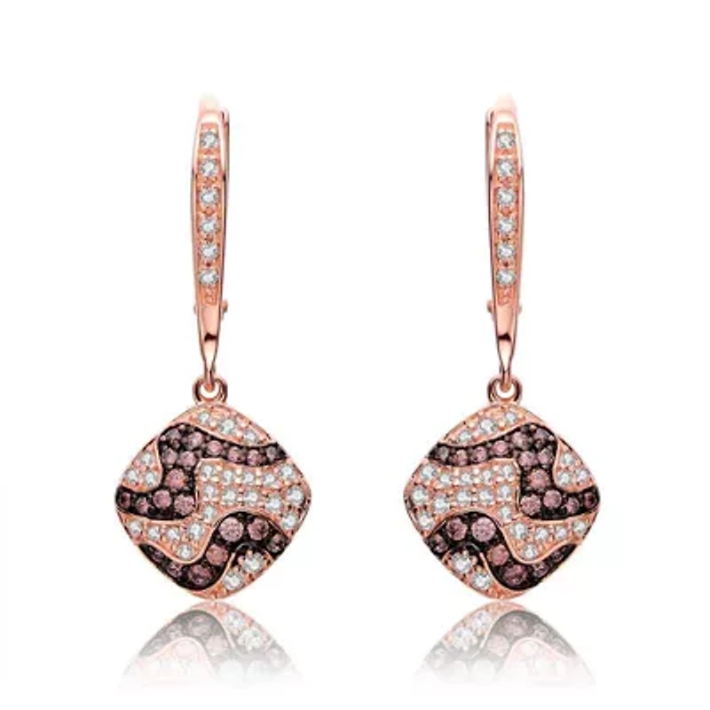 Lab Created Sterling Silver 18K Rose Gold Plating with Cubic Zirconia Square-Designed Earring