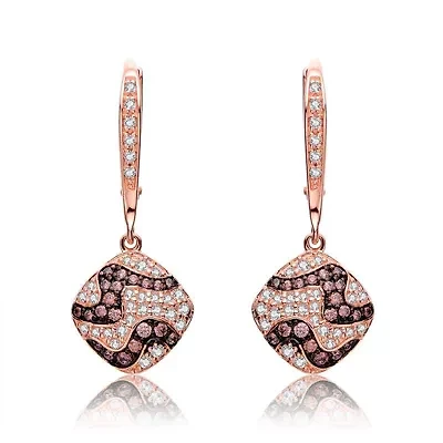 Lab Created Sterling Silver 18K Rose Gold Plating with Cubic Zirconia Square-Designed Earring