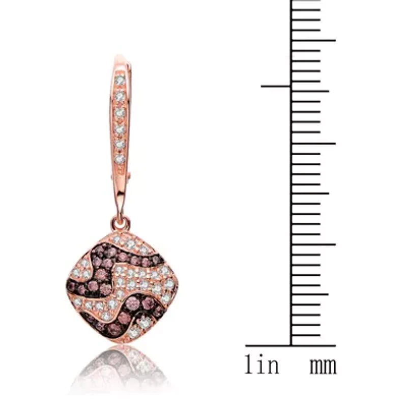 Lab Created Sterling Silver 18K Rose Gold Plating with Cubic Zirconia Square-Designed Earring
