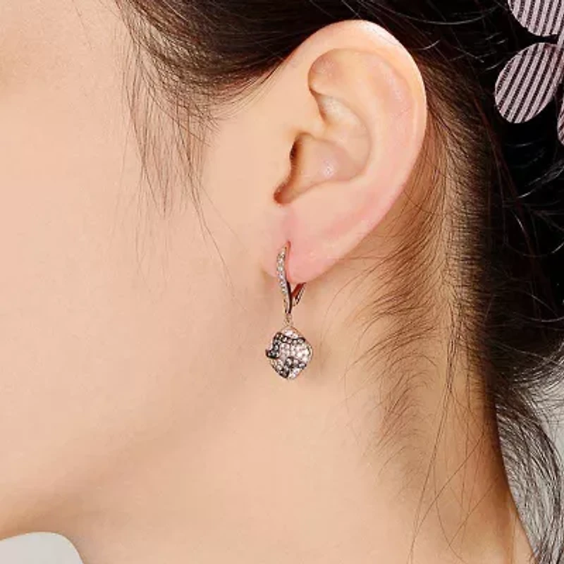Lab Created Sterling Silver 18K Rose Gold Plating with Cubic Zirconia Square-Designed Earring