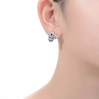 Lab Created Sterling Silver 14K Gold Plated with Sapphire Blue Cubic Zirconia Wasp Stud Earrings