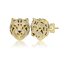 Lab Created Sterling Silver 14K Gold Plated with Clear Cubic Zirconia Leopard Head Stud Earrings