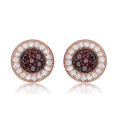 Lab Created Sterling Silver 18K Rose Gold Platedwith Colored Cubic Zirconia Paved Round Studs Earring