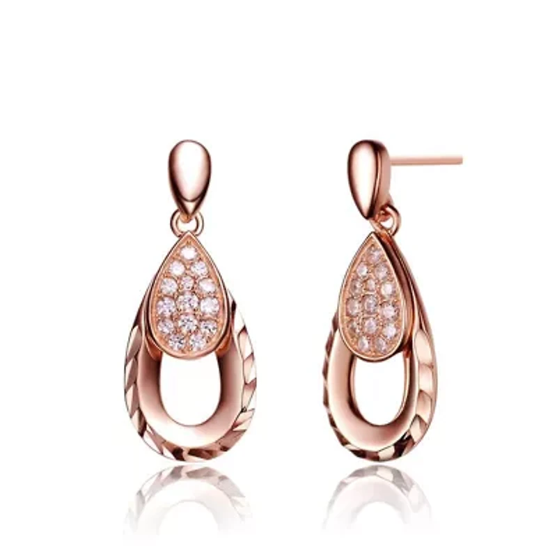 Lab Created Sterling Silver 18K Rose Plated with Clear Cubic Zirconia Teardrop Earrings