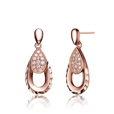 Lab Created Sterling Silver 18K Rose Plated with Clear Cubic Zirconia Teardrop Earrings