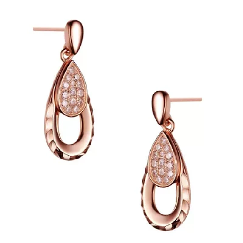 Lab Created Sterling Silver 18K Rose Plated with Clear Cubic Zirconia Teardrop Earrings