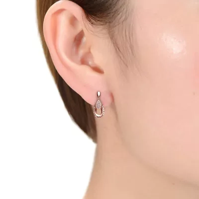 Lab Created Sterling Silver 18K Rose Plated with Clear Cubic Zirconia Teardrop Earrings