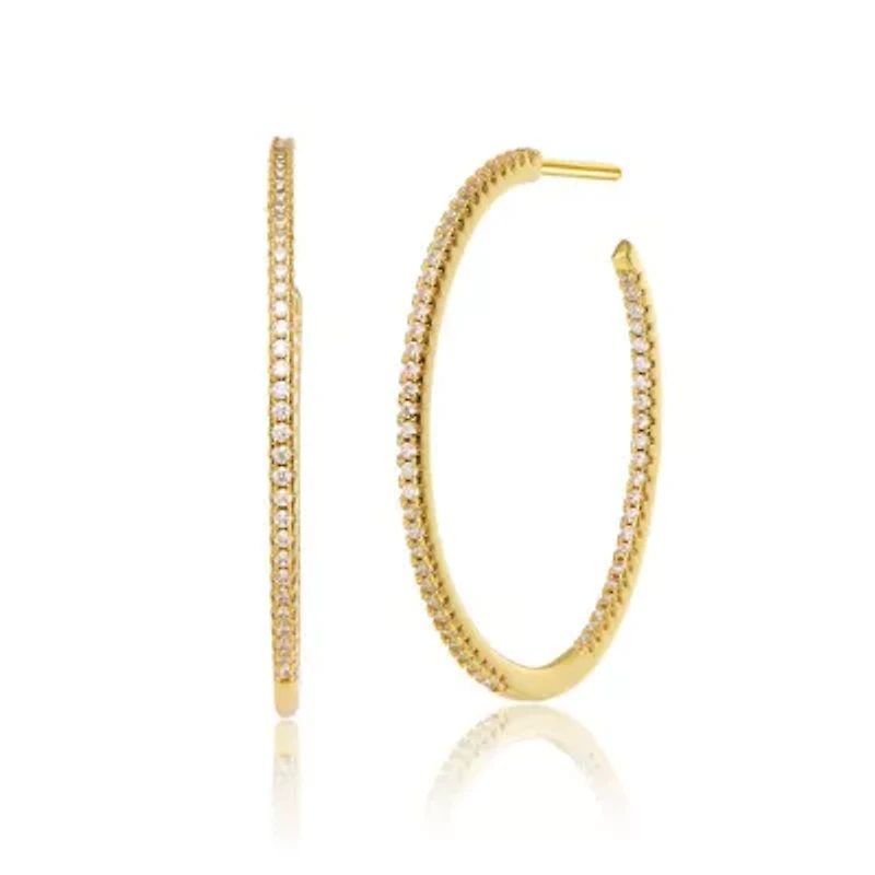 Lab Created Sterling Silver 14K Gold Plated with Cubic Zirconia Open Hoop Earrings