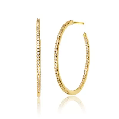 Lab Created Sterling Silver 14K Gold Plated with Cubic Zirconia Open Hoop Earrings