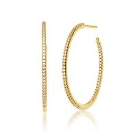 Lab Created Sterling Silver 14K Gold Plated with Cubic Zirconia Open Hoop Earrings