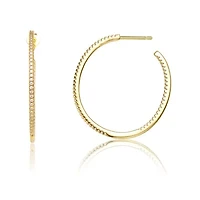 Lab Created Sterling Silver 14K Gold Plated with Cubic Zirconia Open Hoop Earrings