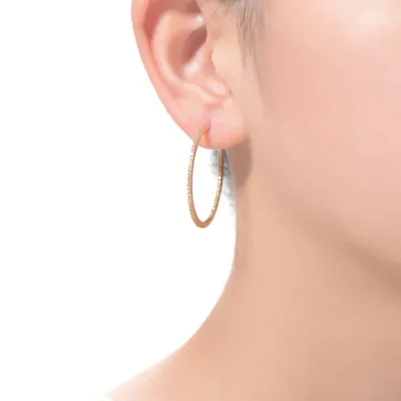 Lab Created Sterling Silver 14K Gold Plated with Cubic Zirconia Open Hoop Earrings