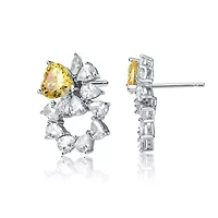 Lab Created Sterling Silver White Gold Plated with Yellow Cubic Zirconia Floral Stud Earrings