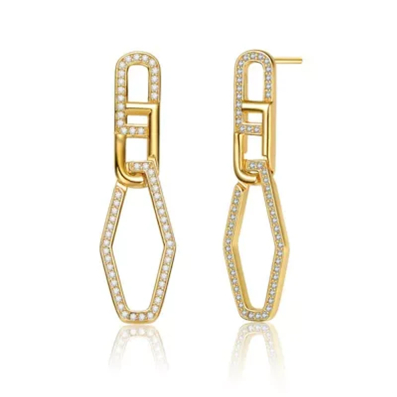 Lab Created Sterling Silver 14K Gold Plated with Clear Cubic Zirconia Square Drop Butterfly Earrings