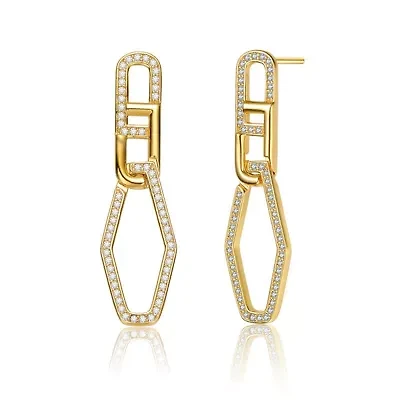 Lab Created Sterling Silver 14K Gold Plated with Clear Cubic Zirconia Square Drop Butterfly Earrings