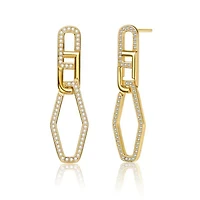 Lab Created Sterling Silver 14K Gold Plated with Clear Cubic Zirconia Square Drop Butterfly Earrings