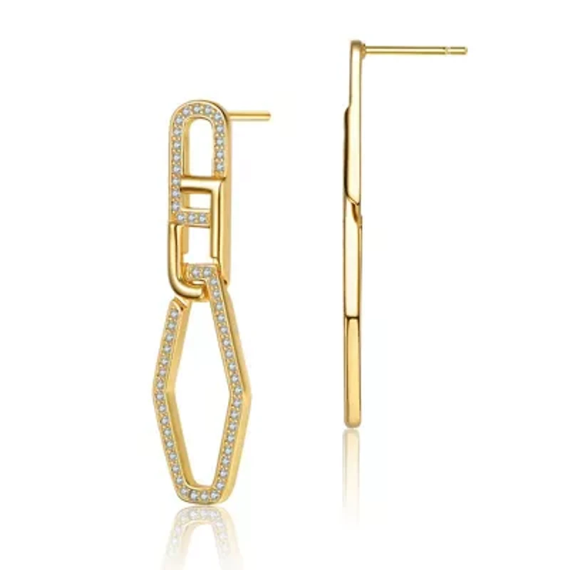 Lab Created Sterling Silver 14K Gold Plated with Clear Cubic Zirconia Square Drop Butterfly Earrings
