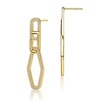 Lab Created Sterling Silver 14K Gold Plated with Clear Cubic Zirconia Square Drop Butterfly Earrings