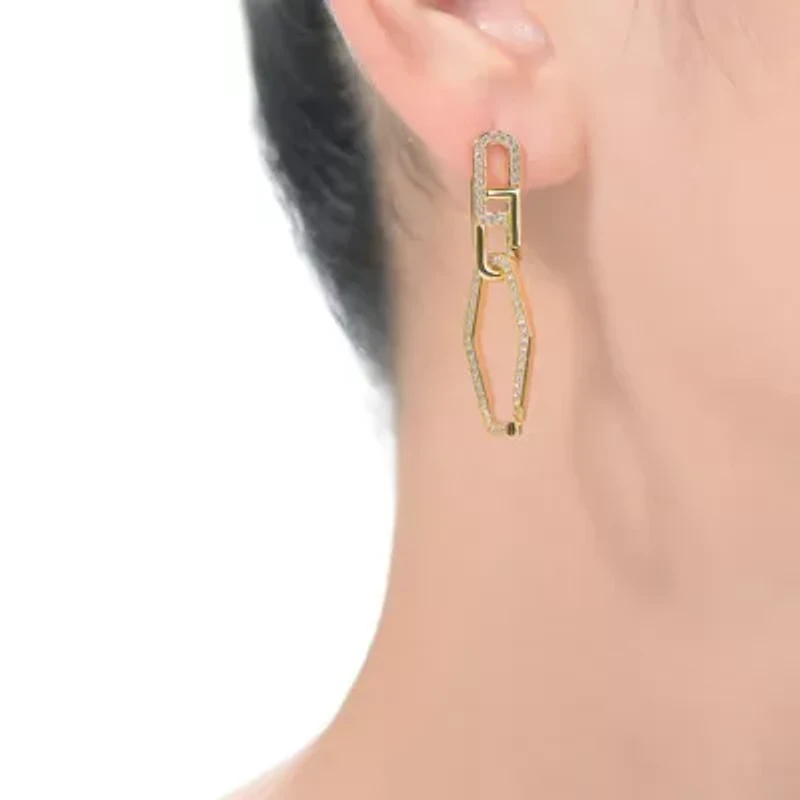 Lab Created Sterling Silver 14K Gold Plated with Clear Cubic Zirconia Square Drop Butterfly Earrings