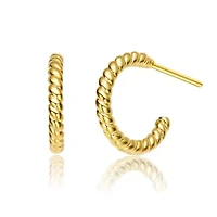 Lab Created Sterling Silver 14K Gold Plated Ribbed Open Hoop Post Earrings