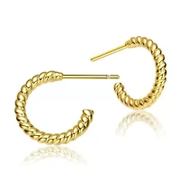 Lab Created Sterling Silver 14K Gold Plated Ribbed Open Hoop Post Earrings