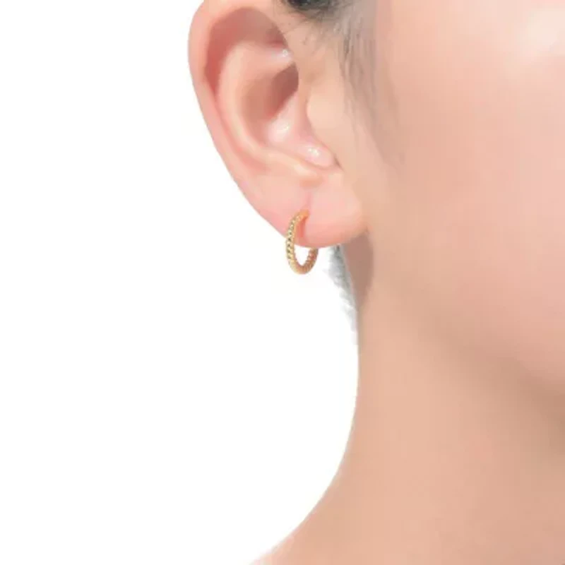 Lab Created Sterling Silver 14K Gold Plated Ribbed Open Hoop Post Earrings