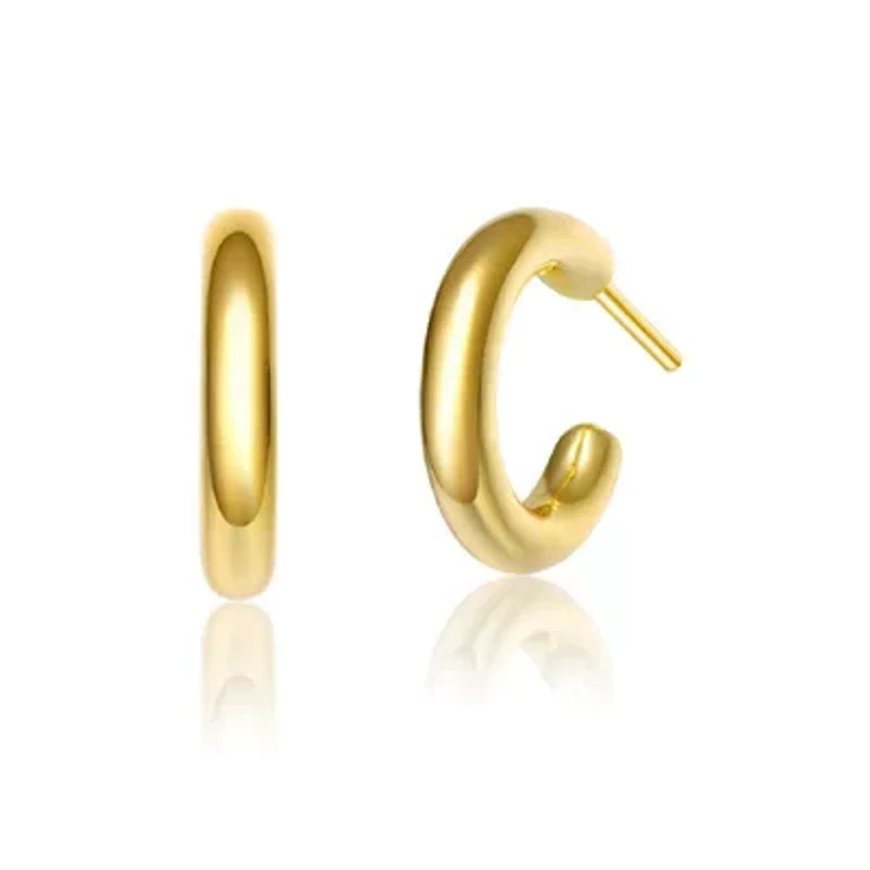 Lab Created Sterling Silver 14K Gold Plated Small Open Hoop Post Earrings