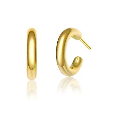 Lab Created Sterling Silver 14K Gold Plated Small Open Hoop Post Earrings