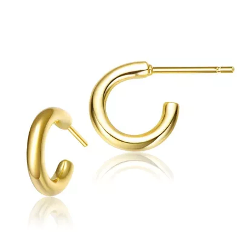 Lab Created Sterling Silver 14K Gold Plated Small Open Hoop Post Earrings