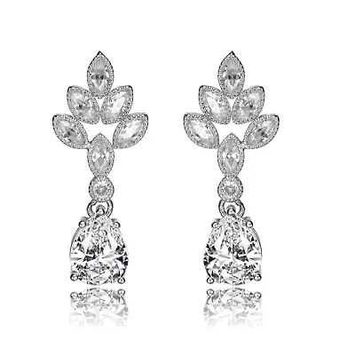 Lab Created Sterling Silver White Gold Plated Clear Cubic Zirconia Accent Teardrop Earrings
